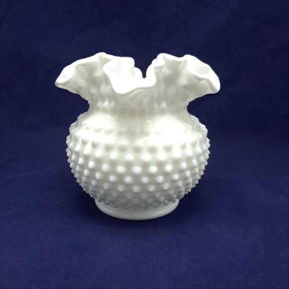 Fenton White Hobnail Ruffled Edge Vase - Picture 2 of 8